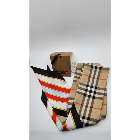 Burberry Skinny Silk Ribbon Scarf TB Monogram Kensington Posy 71" Made In Italy - Picture 3 of 7